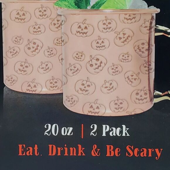 Halloween Moscow Mule Pumpkin Design Stainless Steel Cups/Mugs 20oz - x2 - New! - Picture 3 of 6